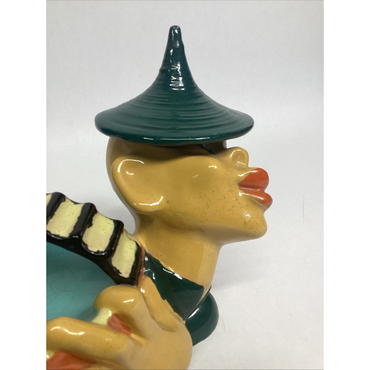 Whimsical Vintage Ceramic Minstrel Candy/Nut Dish Sculpture Figurine