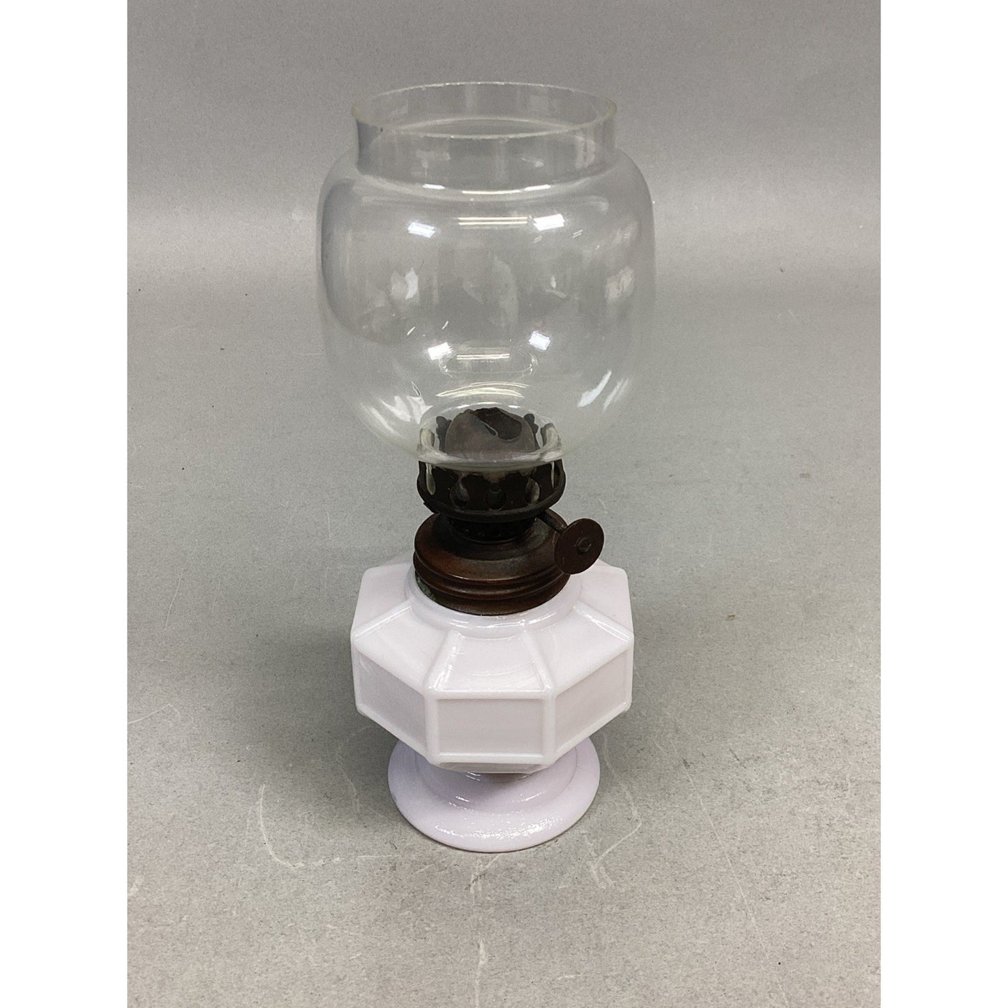 Vintage Milk Glass Hurricane Oil Lamp - 6.5”H