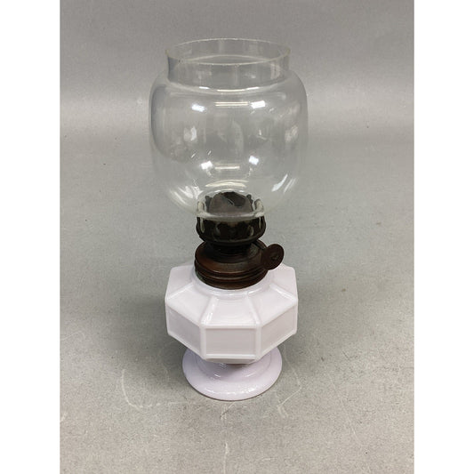 Vintage Milk Glass Hurricane Oil Lamp - 6.5”H