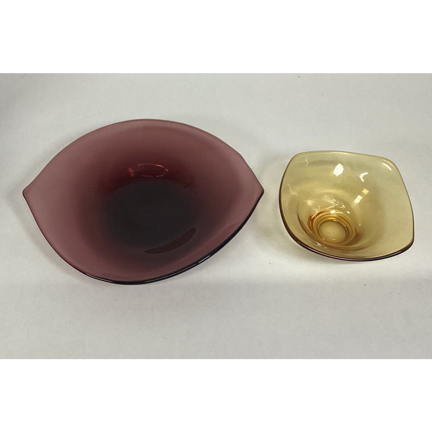 Hand Blown Viking Glass Epic Purple Amethyst Art Bowl And Yellow Bonbon Dish