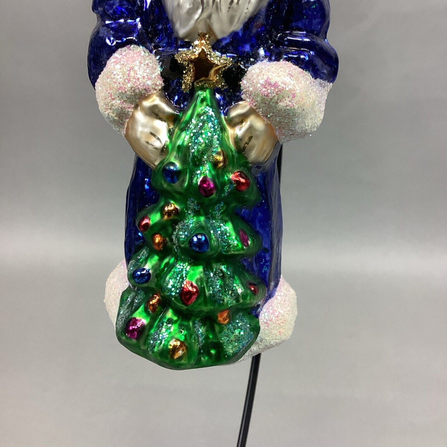 Christopher Radko Sapphire Santa Claus Glass Christmas Ornament With Tag - 7”