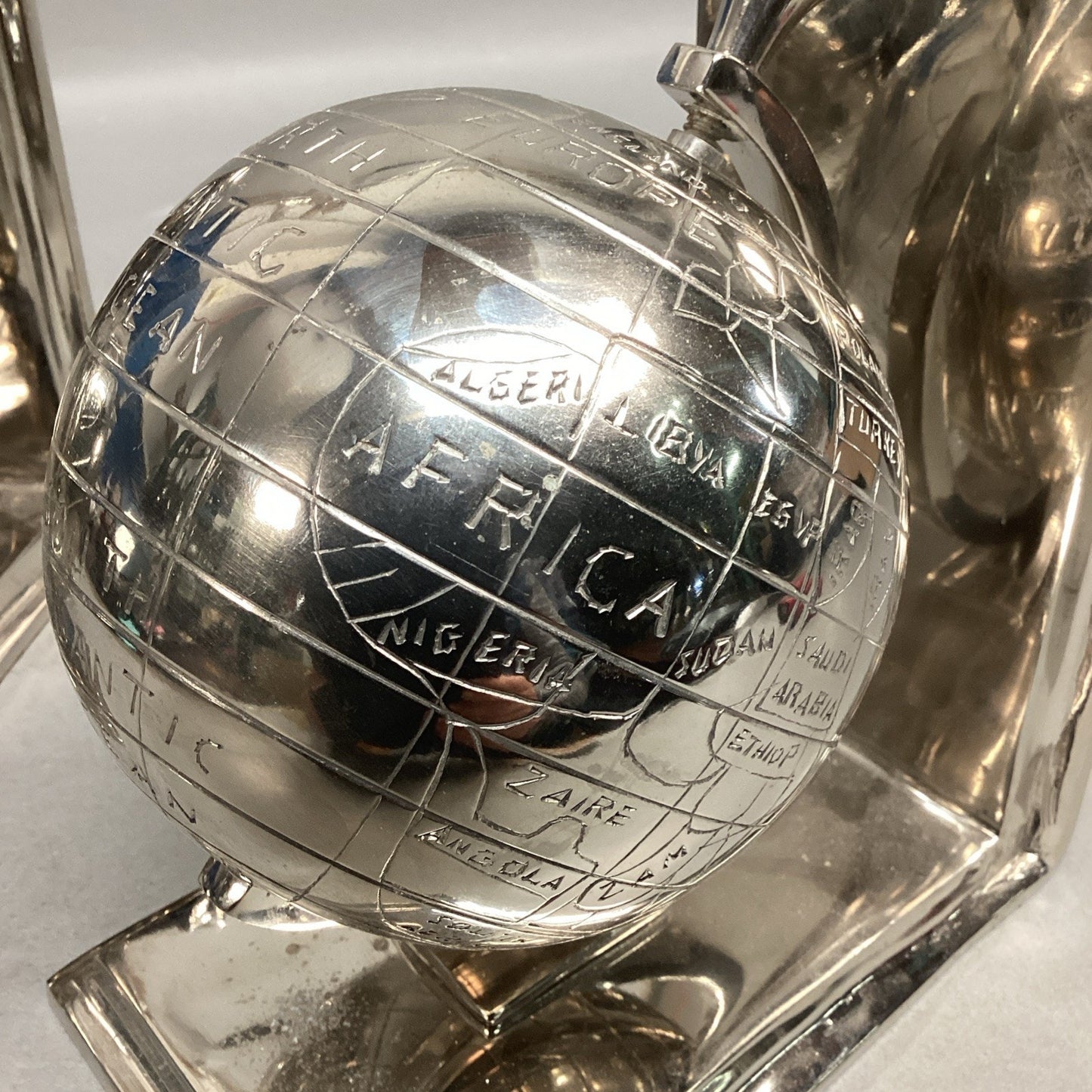 Aluminum Globe Bookends - Nickel Plated - Globes Spin