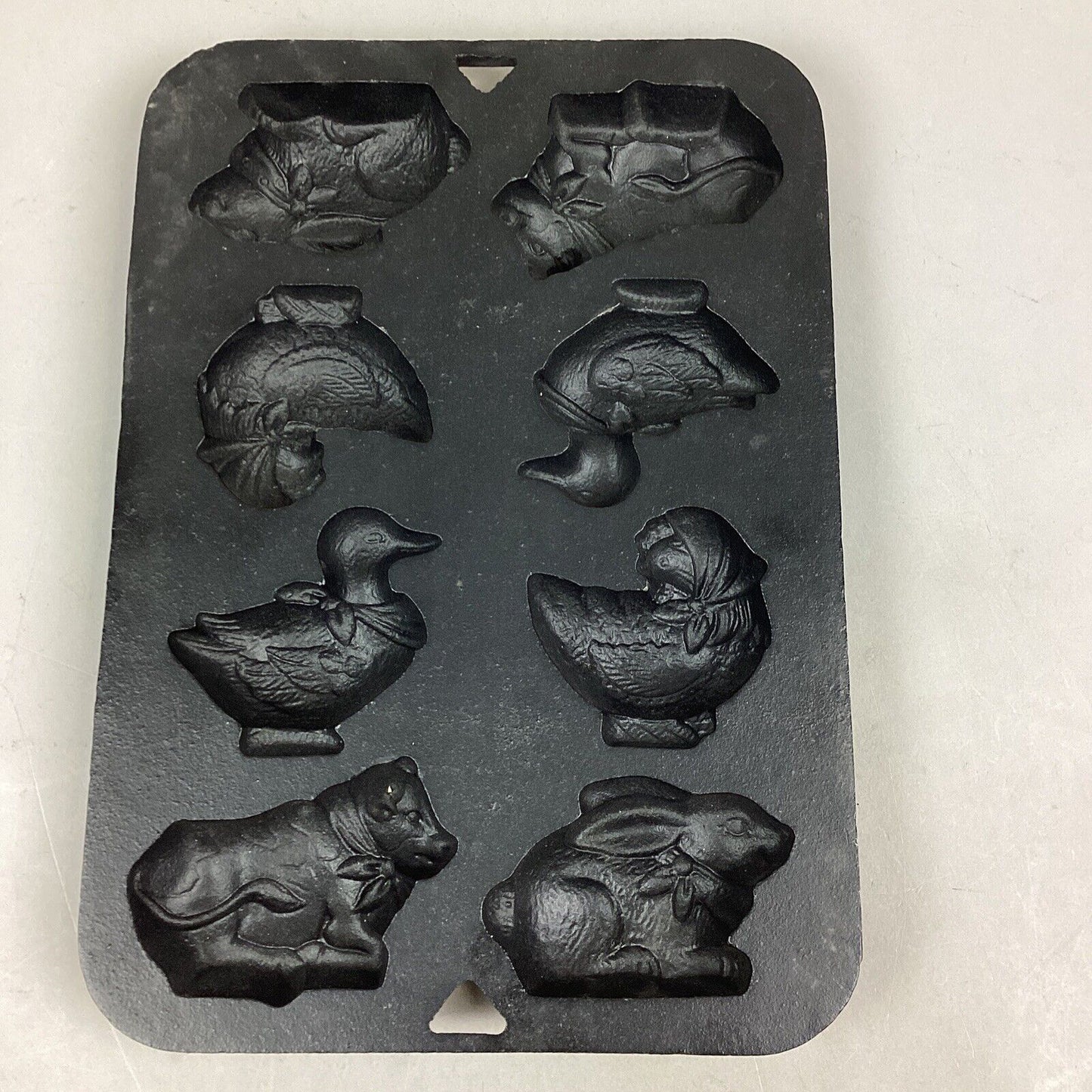 Vintage Cast Iron Muffin Pan - Farm Animals - Bunny Cow Chicken Duck