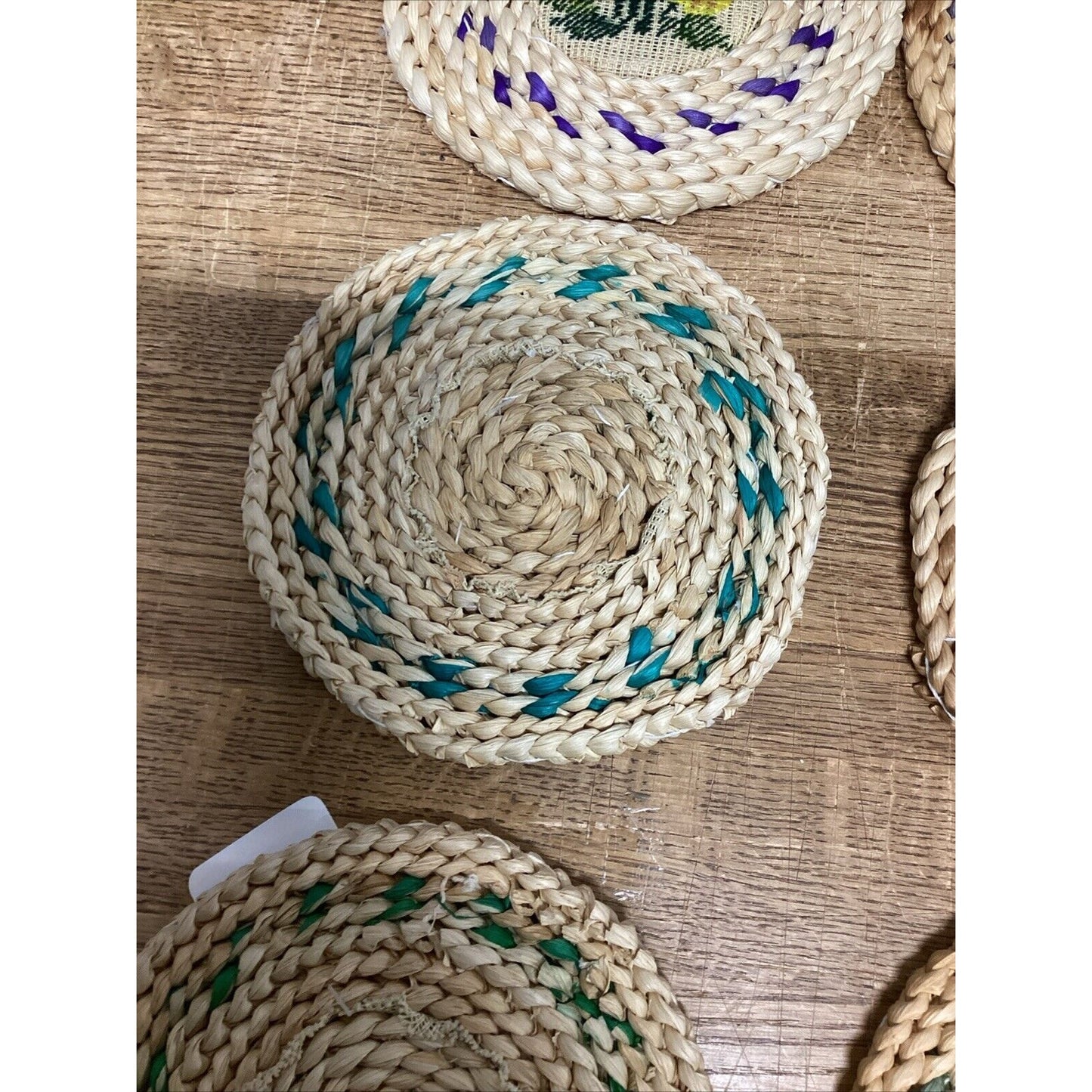 Set Of 8 Floral Woven Hot Plates/Trivets - 7”D