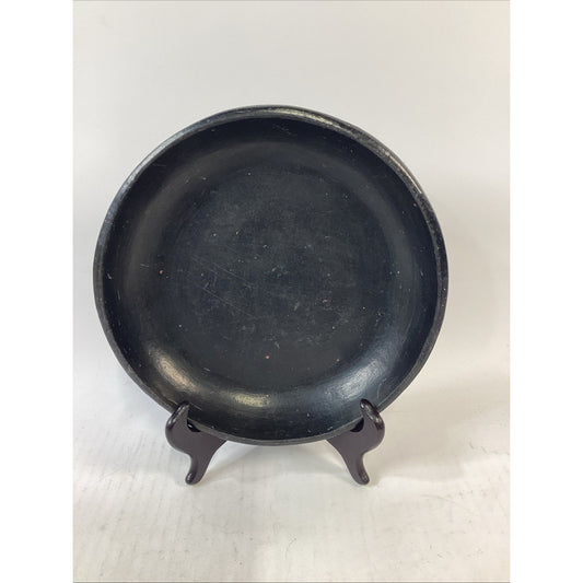 Antique Black Papier Mache Pressed Paper Pulp Ware Decorative Bowl Plate - 9”D
