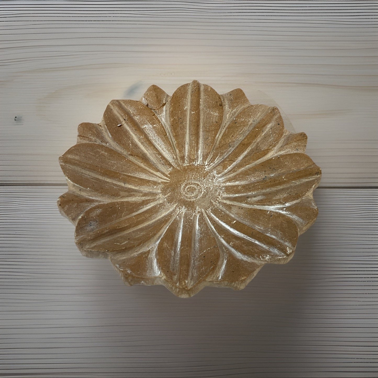 Vintage Hand Carved Natural Stone Lotus Shaped Soap Dish Or Centerpiece