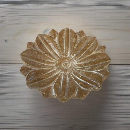 Vintage Hand Carved Natural Stone Lotus Shaped Soap Dish Or Centerpiece