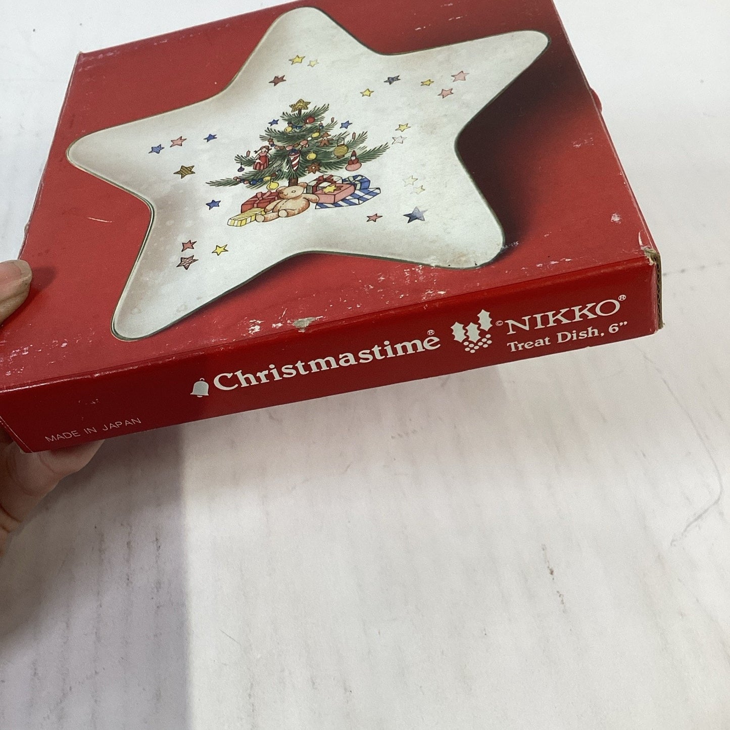 Nikko Japan Christmas Tree Dish Star Shaped Porcelain Trinket 6” Candy Dish