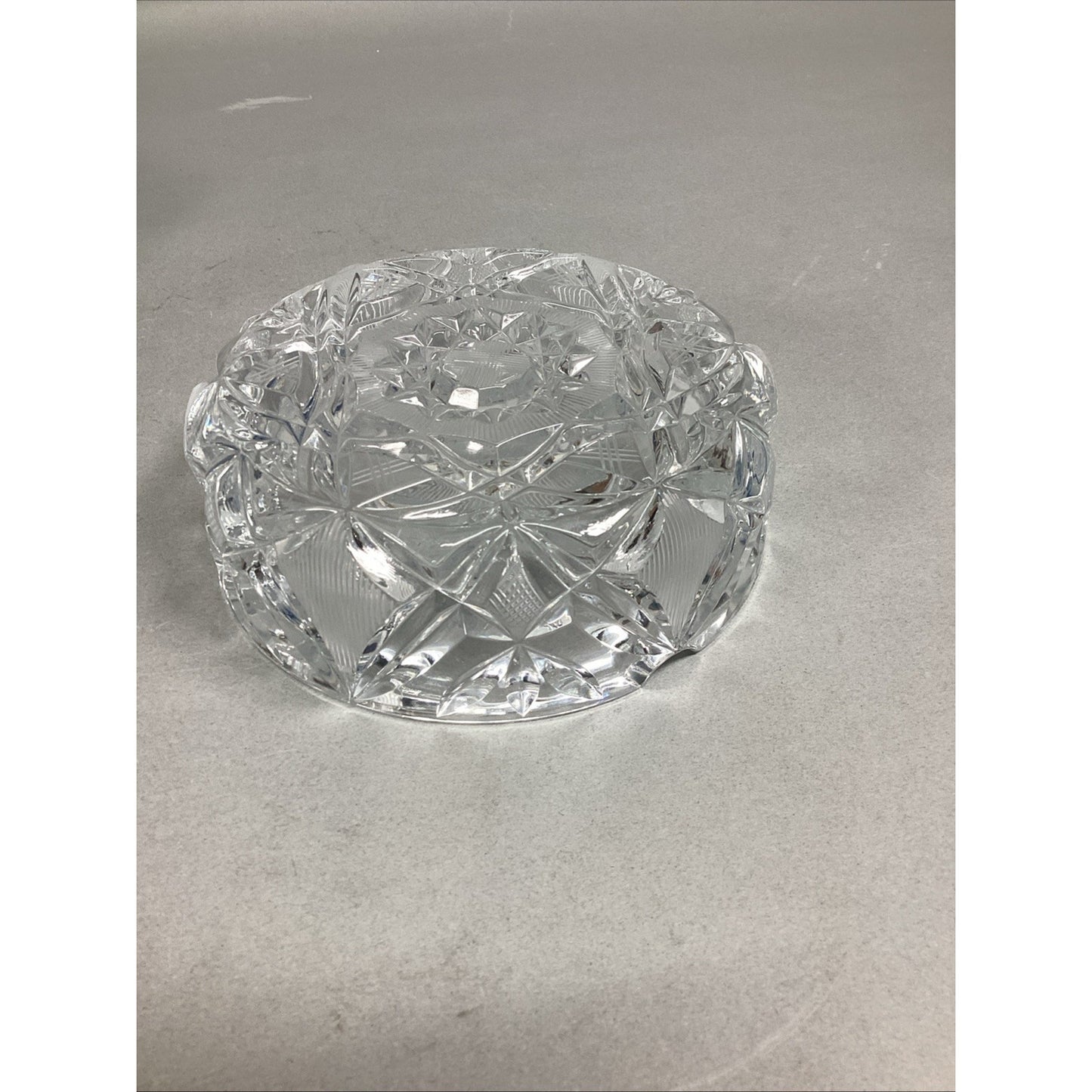 Set Of 2 Vintage Large Heavy Cut Glass Crystal Ashtrays - 6”D