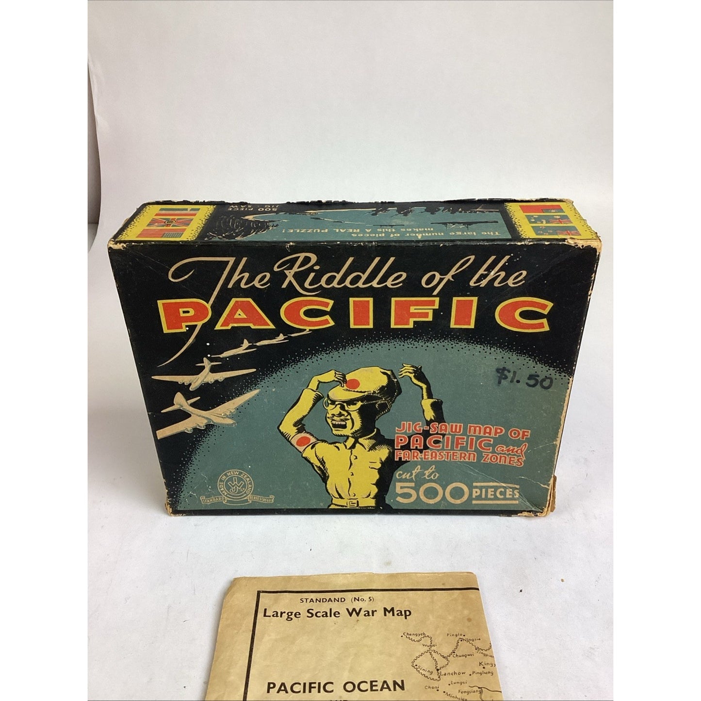 The Riddle Of The Pacific Jig-Saw Puzzle W/ Large Scale War Map - 1944