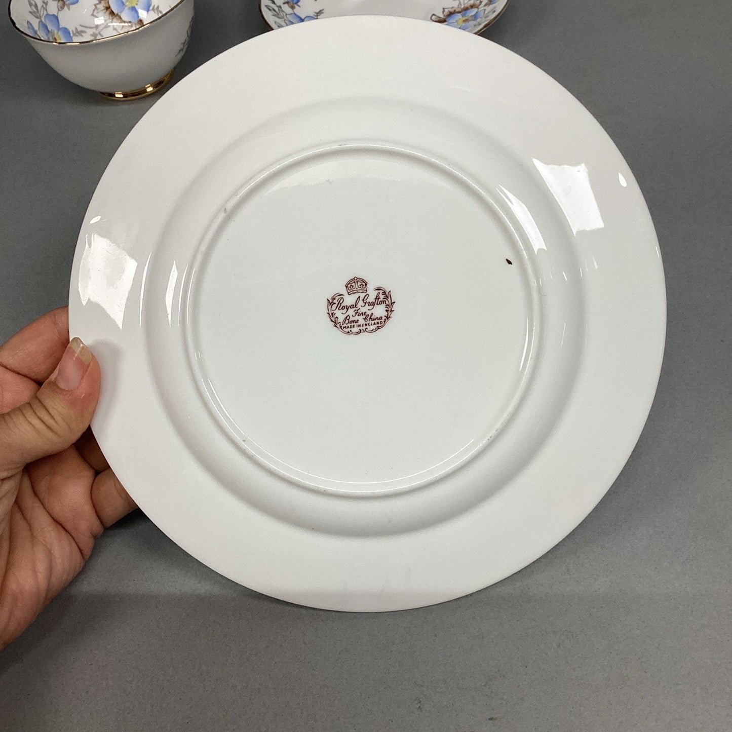 Royal Grafton Fine Bone China Blue Floral Cup/Saucer/Plate - England