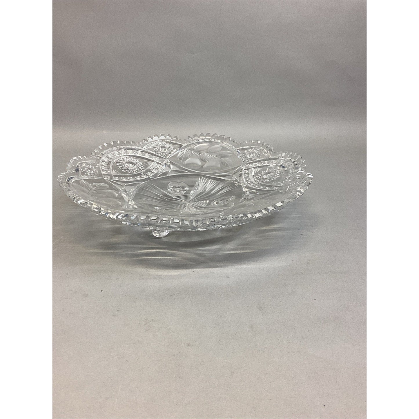 Footed Heavy Crystal Fruit Bowl Compote Platter W/ Scalloped Edges - 13.5”