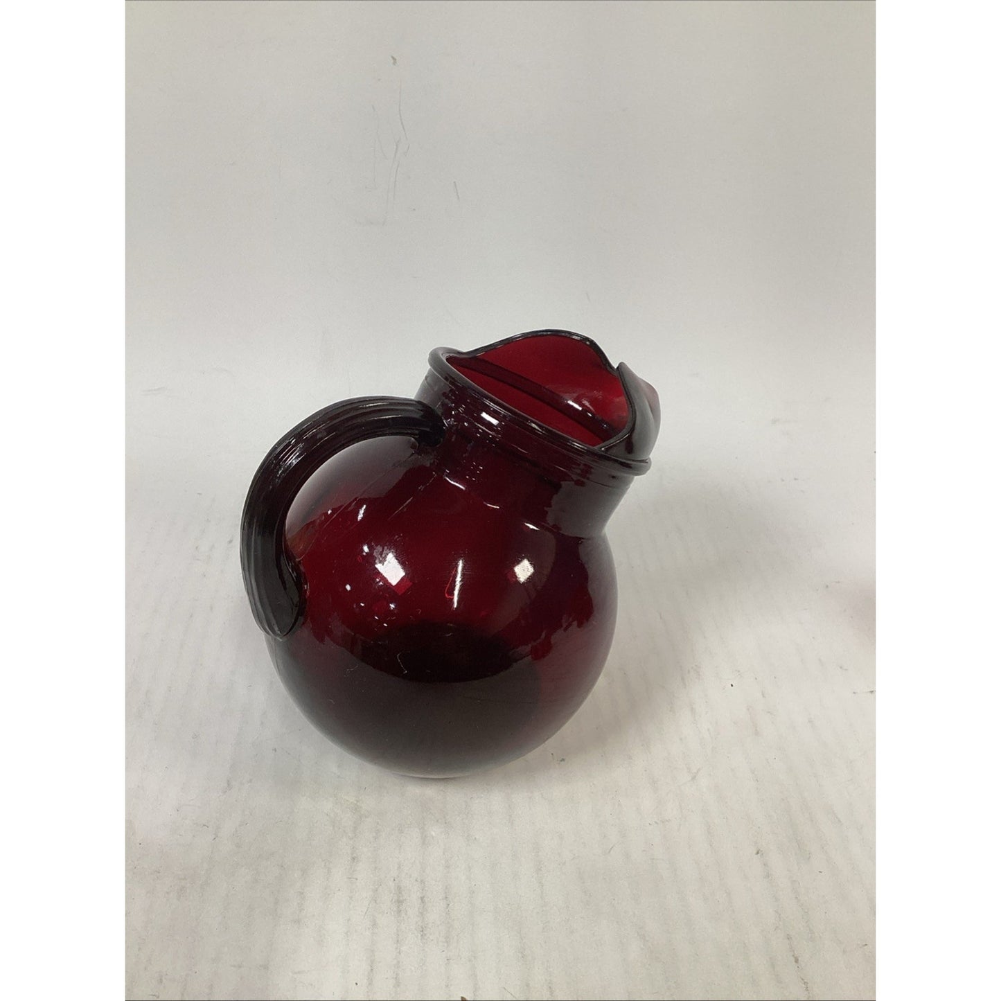 Vtg Anchor Hocking Royal Ruby Red Tilt Ball Pitcher w/Ice Lip & 2 Tumblers