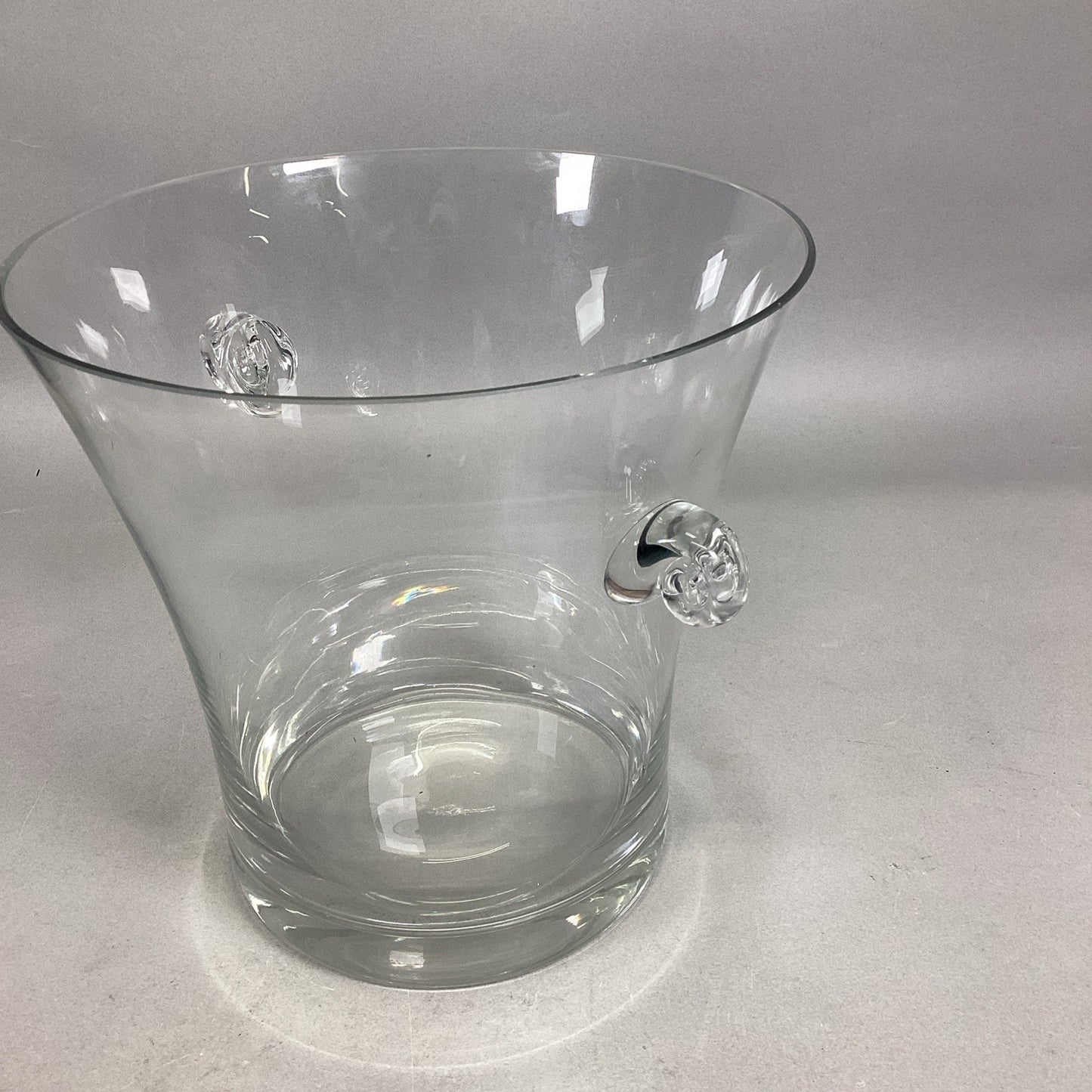 Vintage Clear Glass Ice Bucket w/ Hand Blown Handles - 8.5”Hx8 7/8”D