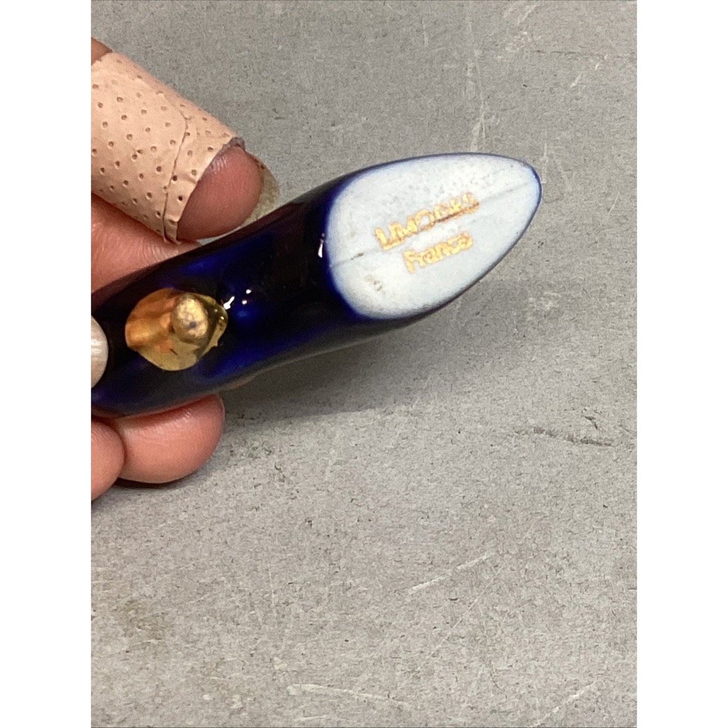 Limoges France Miniature Cobalt Blue Shoes W/ Gold Trim