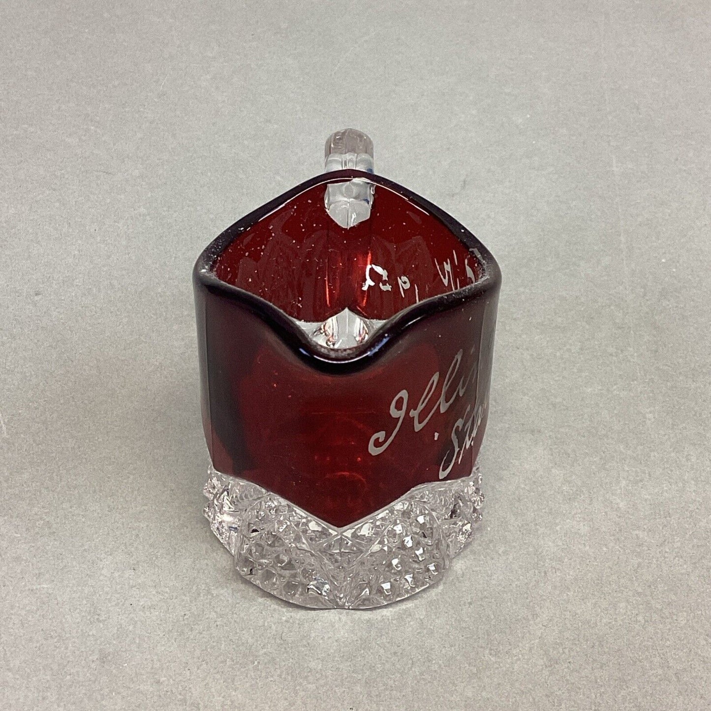 RUBY STAINED GLASS MINIATURE GLASS, TOOTHPICK ILLINOIS STATE FAIR 1853-1952