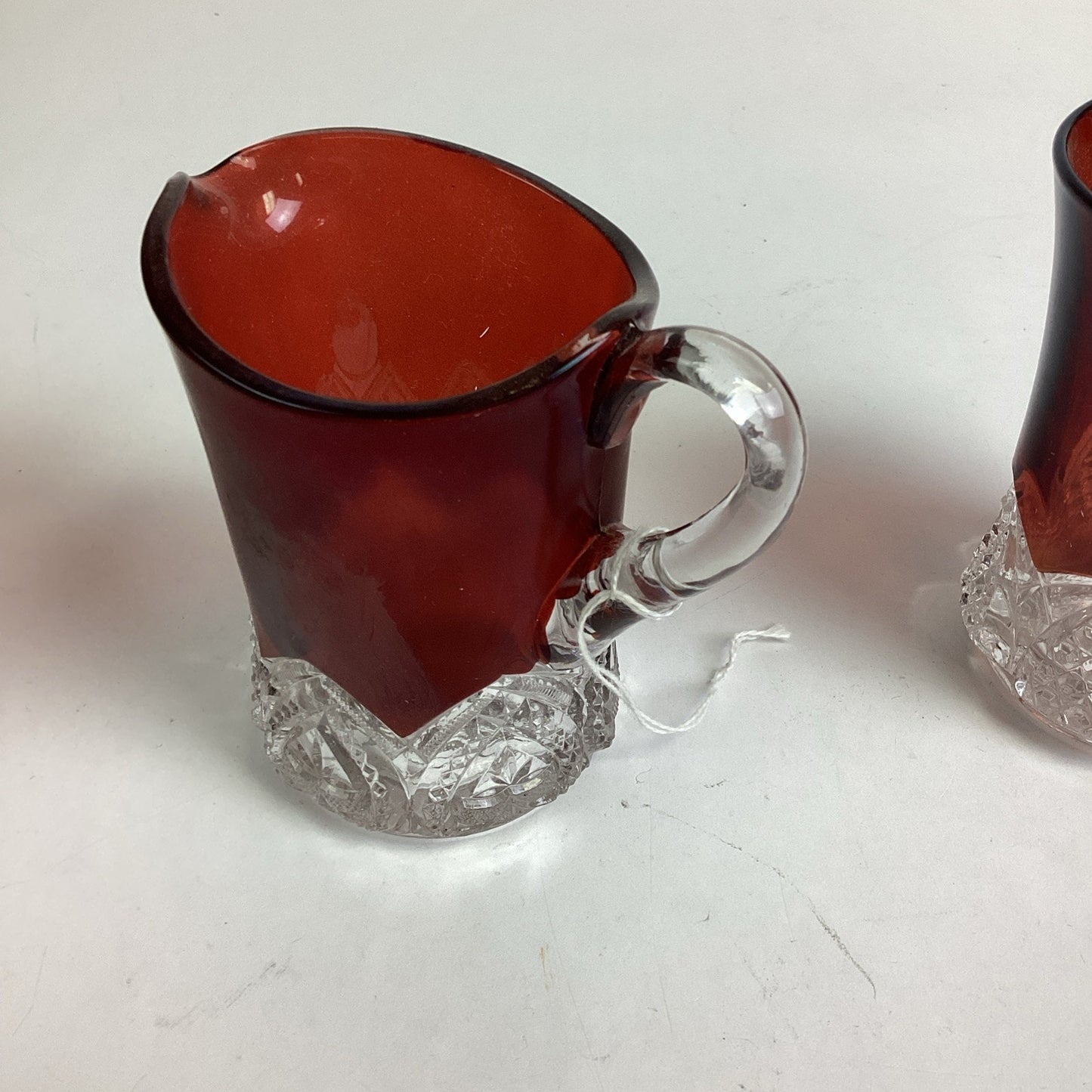 Set Of 4 - Antique Ruby Red Glass Creamer, Tumbler And Mugs