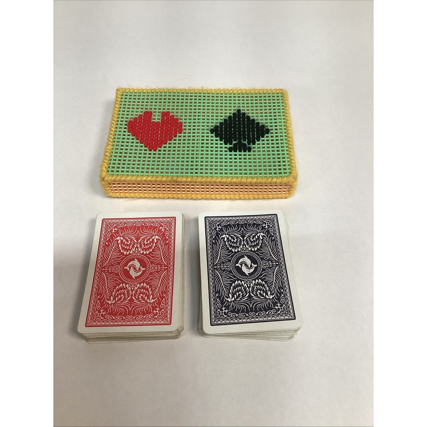 Handmade Crosstitch Playing Cards Holder With 2 Decks Of Cards
