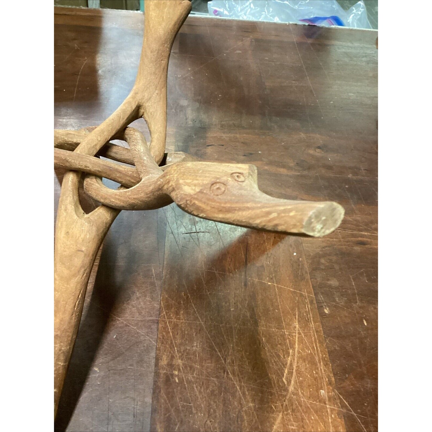 Vtg Hand Carved Wooden Cobra Tripod Stand For Plants Bowls