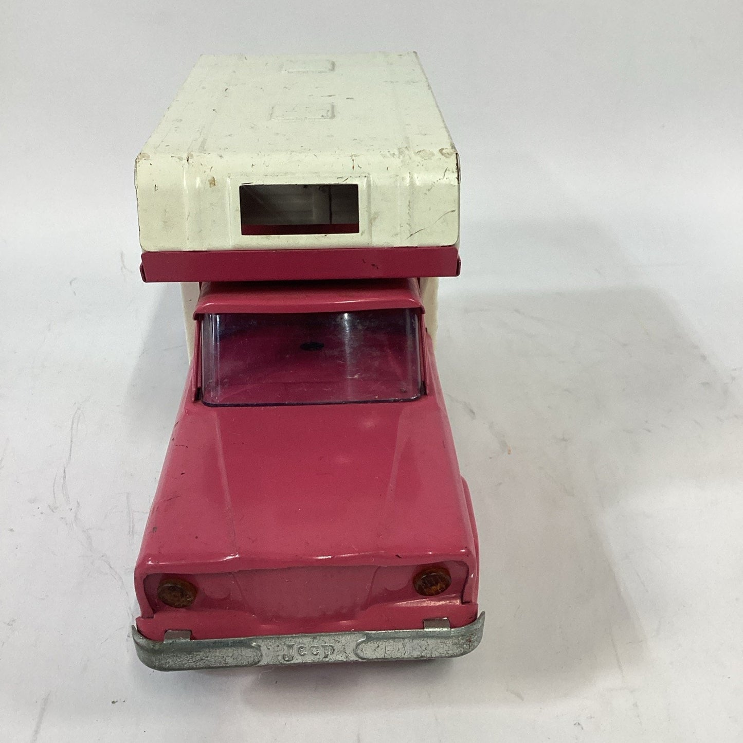 Vintage 1960's Tonka Jeep Camper Pink Pressed Steel Truck and Camper