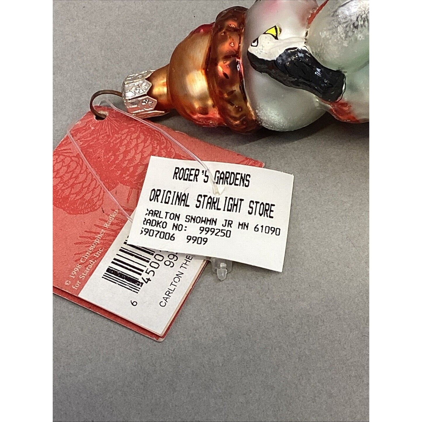 Radko Woodland Winds Carlton Snowman JR. Glass Christmas Ornament W/ Tags