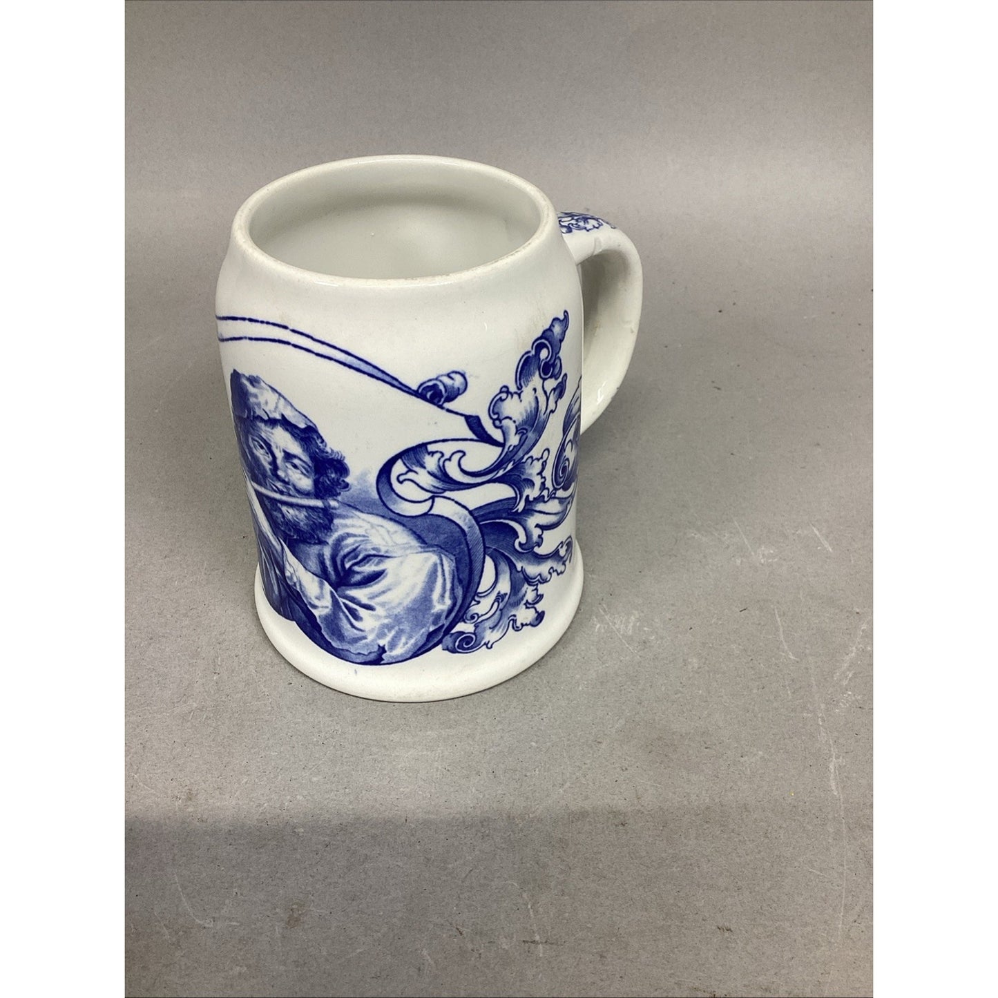 BFK Teniers Vintage Blue White Beer Stein Tankard - No Lid