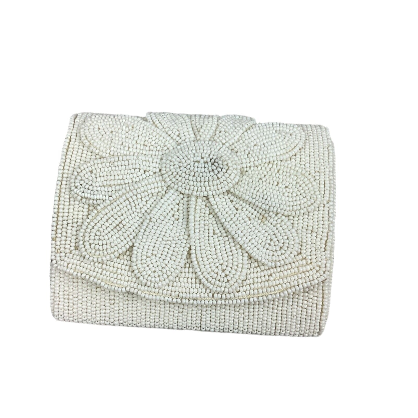 Vintage Rosenfeld White Beaded Floral Clutch Handbag - Handmade In Japan