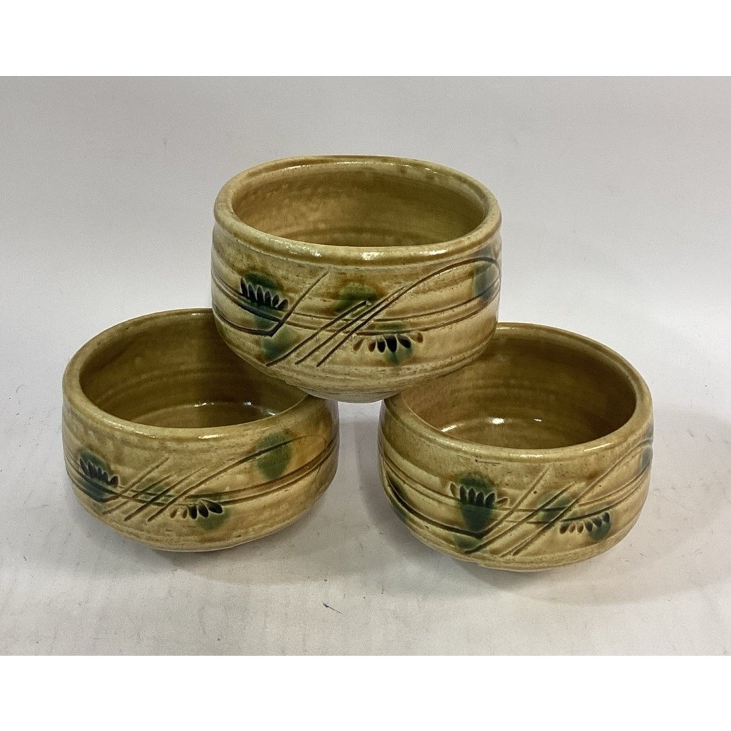 Lot Of 3 Hand Painted Decorative Pottery Soup Bowls - 3 3/8”Hx4.5”D