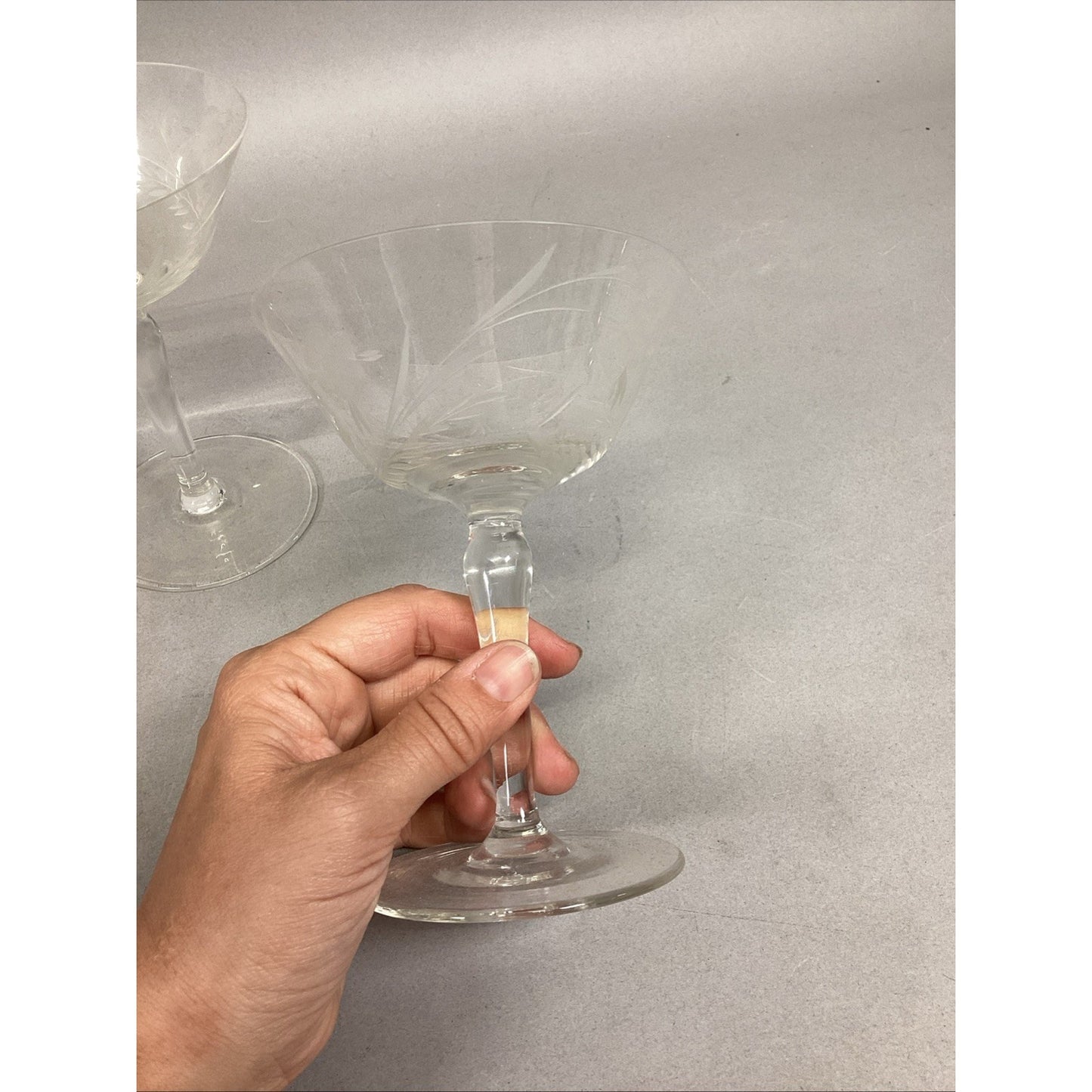 Set Of 4 Floral Etched Glass Champagne Glasses