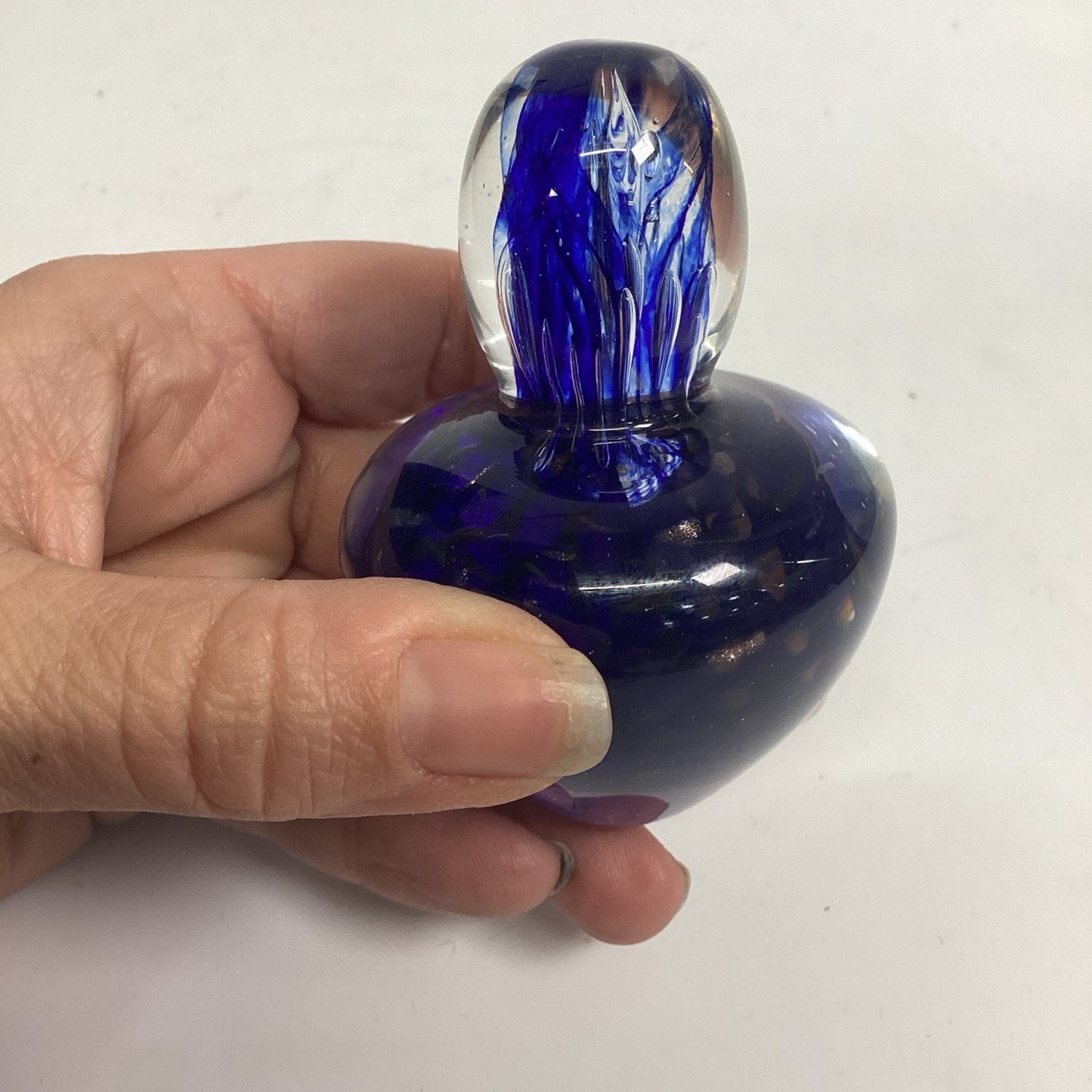 Hand Blown Glass Cobalt Blue Swirl Sculptural Paperweight