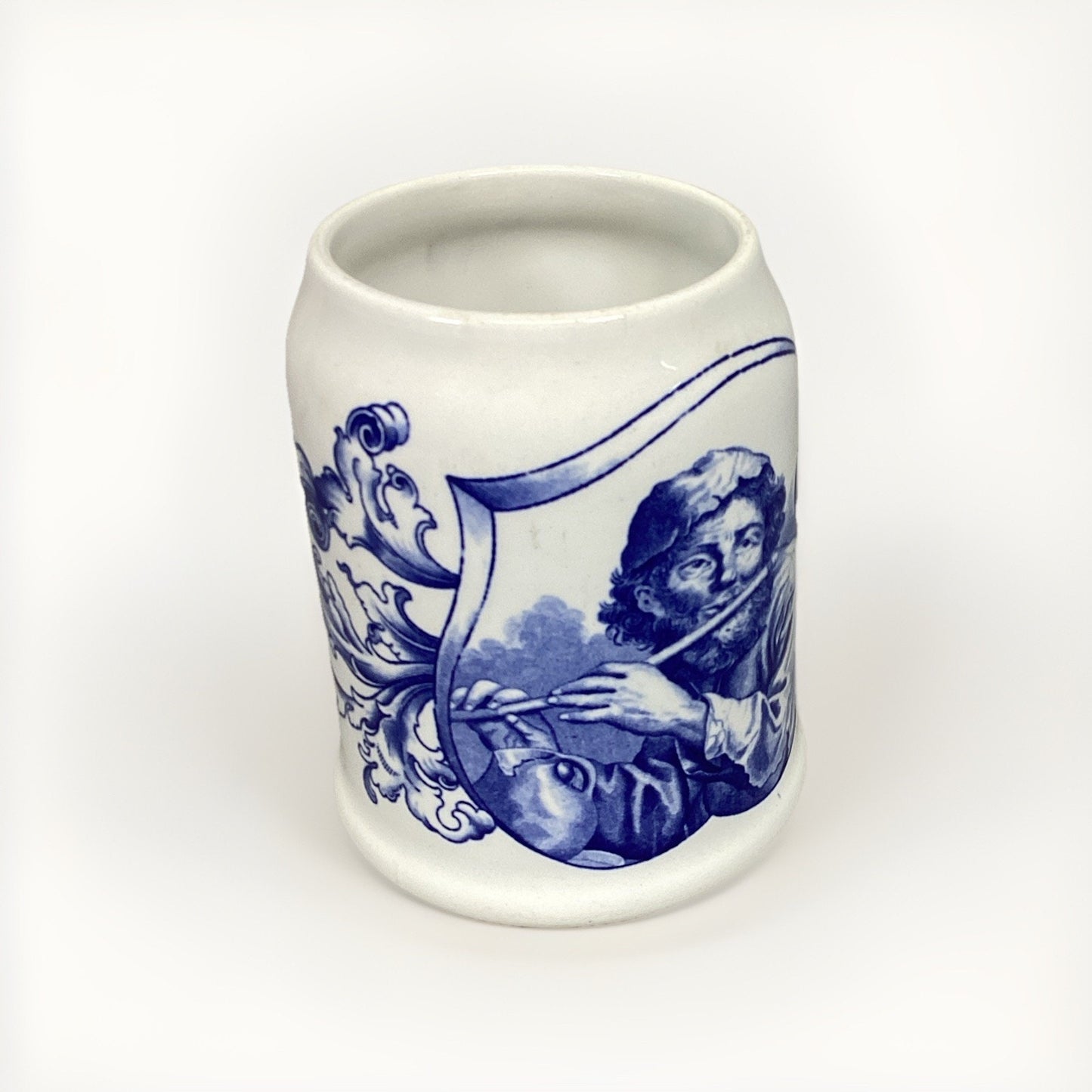 BFK Teniers Vintage Blue White Beer Stein Tankard - No Lid