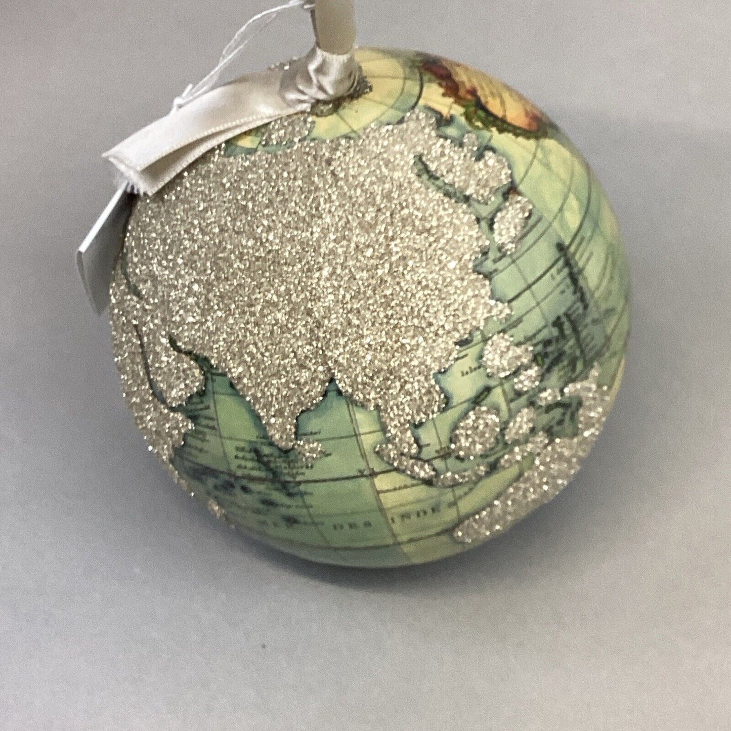 Eliot Raffit Glass World Globe Christmas Ornament With Glitter - Made in USA