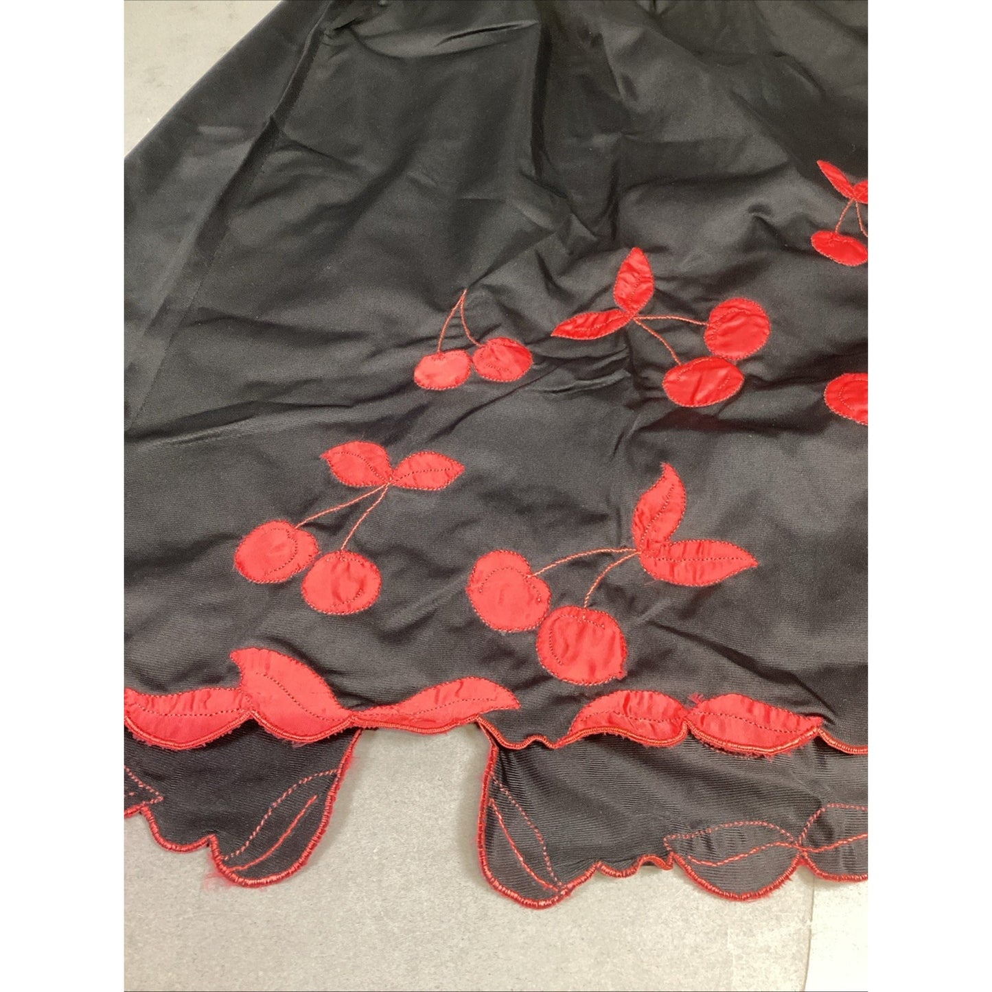 Black Half Slip With Embroidered Red Cherries - Medium