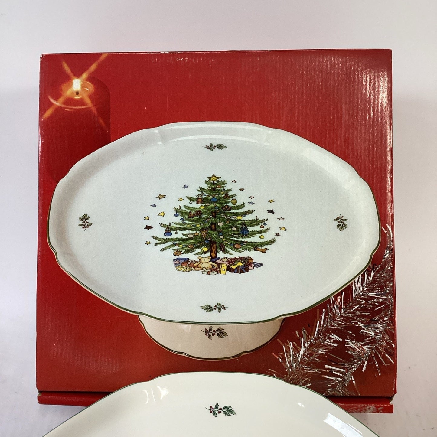 Vintage 1980's Nikko Japan Happy Holidays Christmas Tree Pedestal Cake Plate