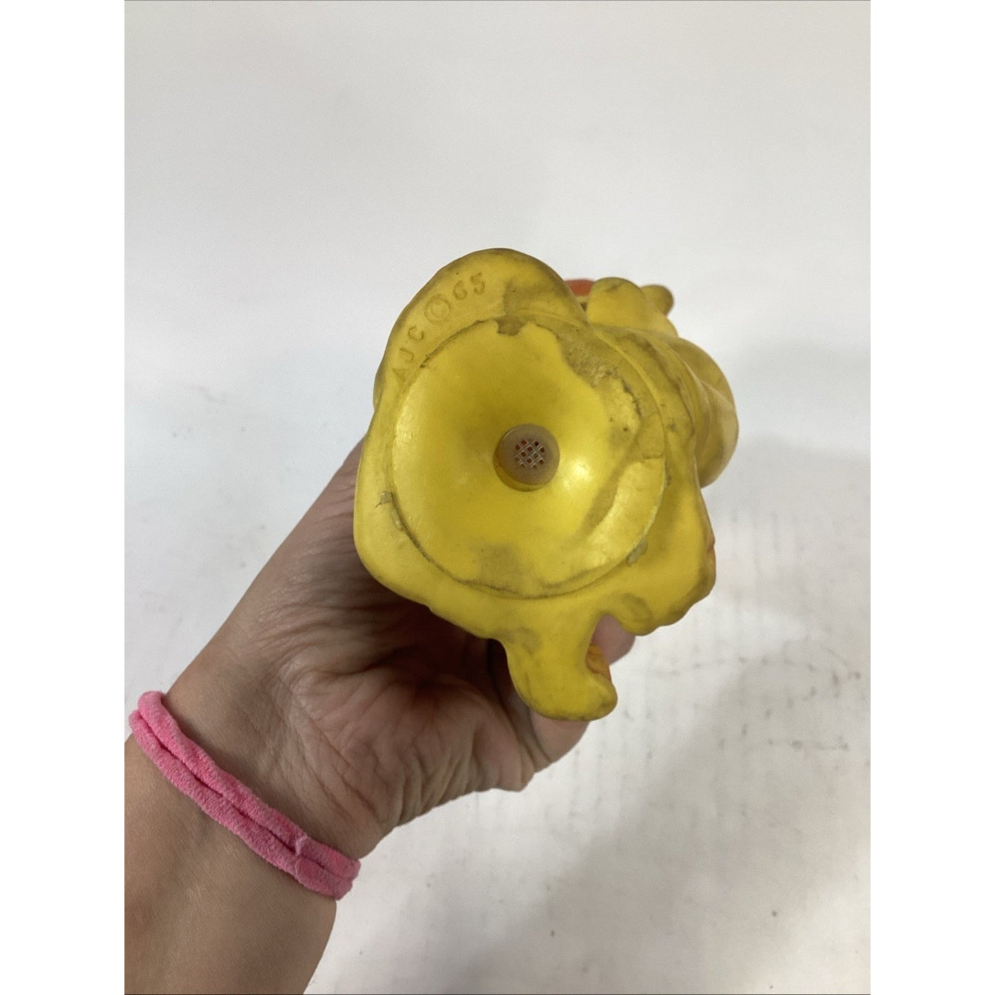 1965 Vintage AJC Rubber Yellow Monkey Squeak Toy Crib Hanger - It Works!