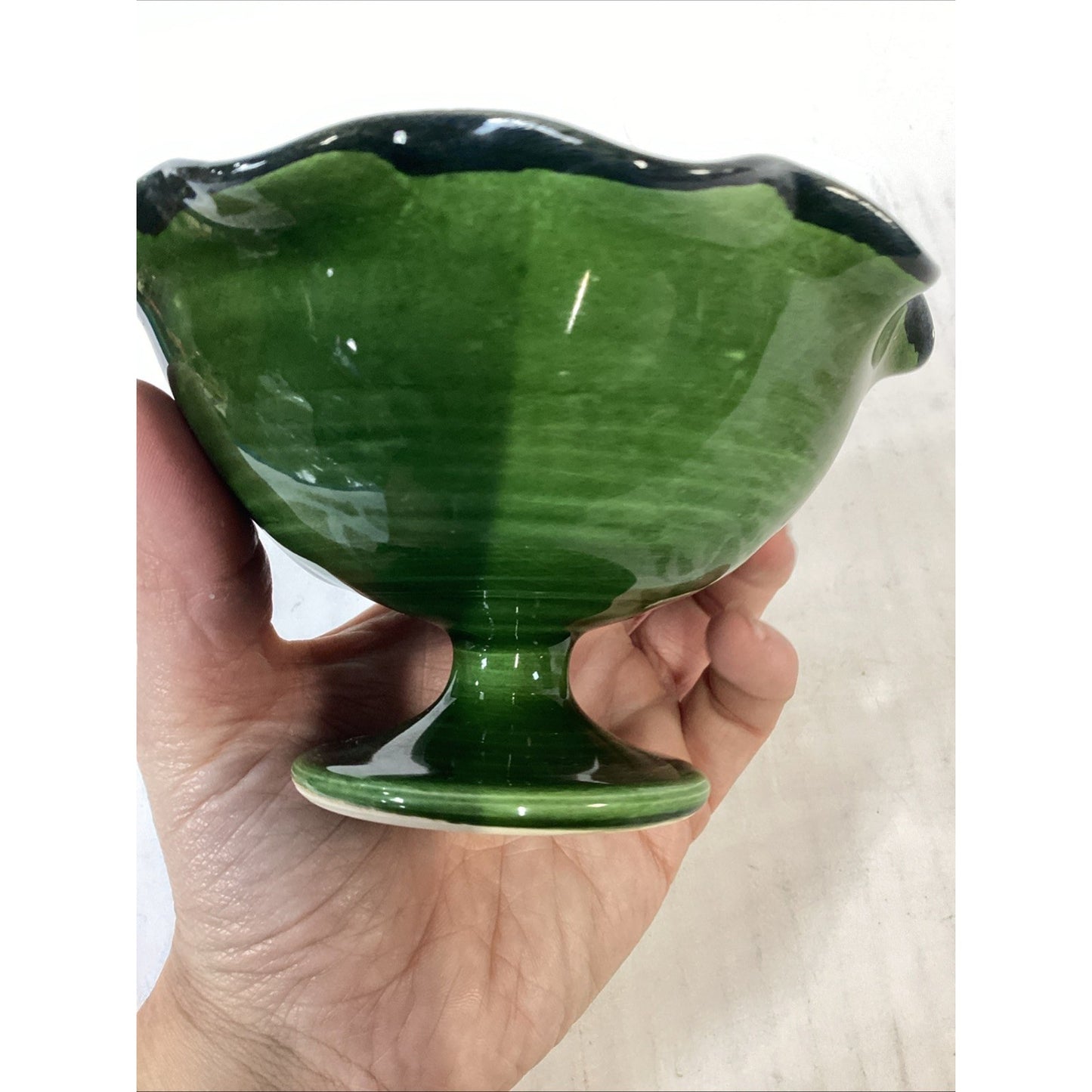 Vintage Hand Painted Dark Green Compote Candy Dish