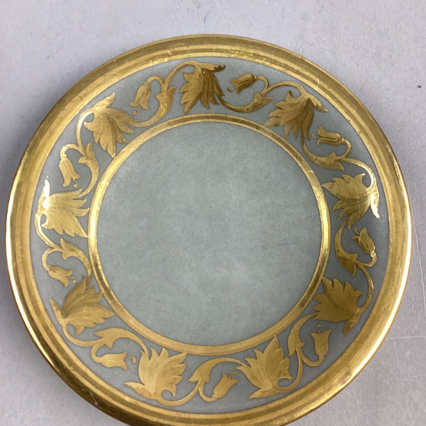 Early 1900’s Hand Painted Floral Etched Gold Concave Dish - 1.25”x5.5”