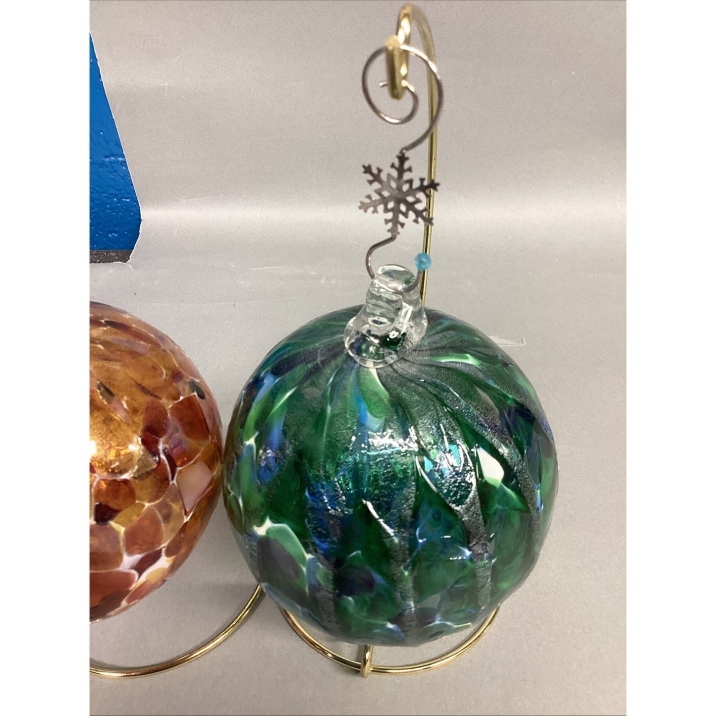 Set Of 3 Hand Blown Glass Christmas Ornaments With Ornament Hangers