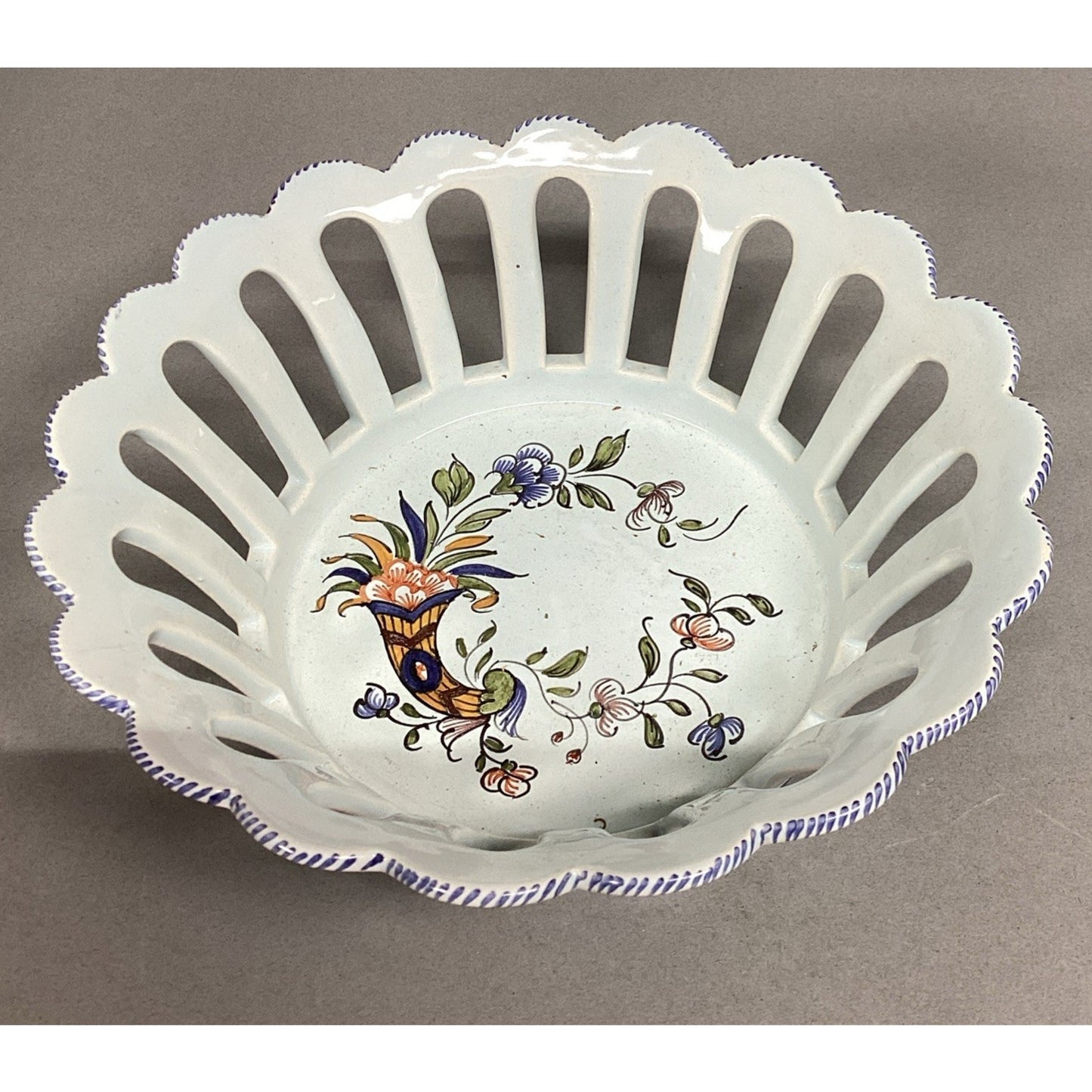 French Made Decor Rouen Fait Main Reticulated Floral Basket - 7”D