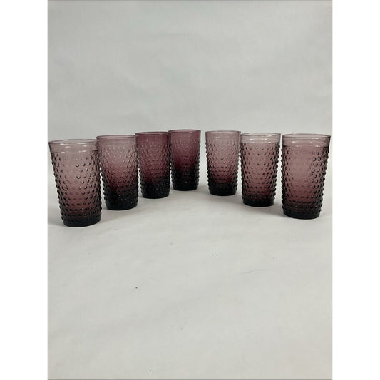 Vintage Purple Hobnail 5 5/8” Glasses/Tumblers Anchor Hocking Set of 7 - 1930's
