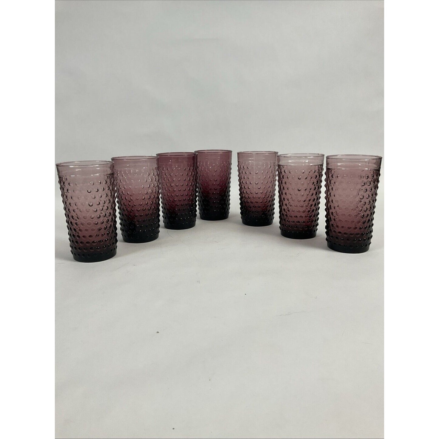 Vintage Purple Hobnail 5 5/8” Glasses/Tumblers Anchor Hocking Set of 7 - 1930's