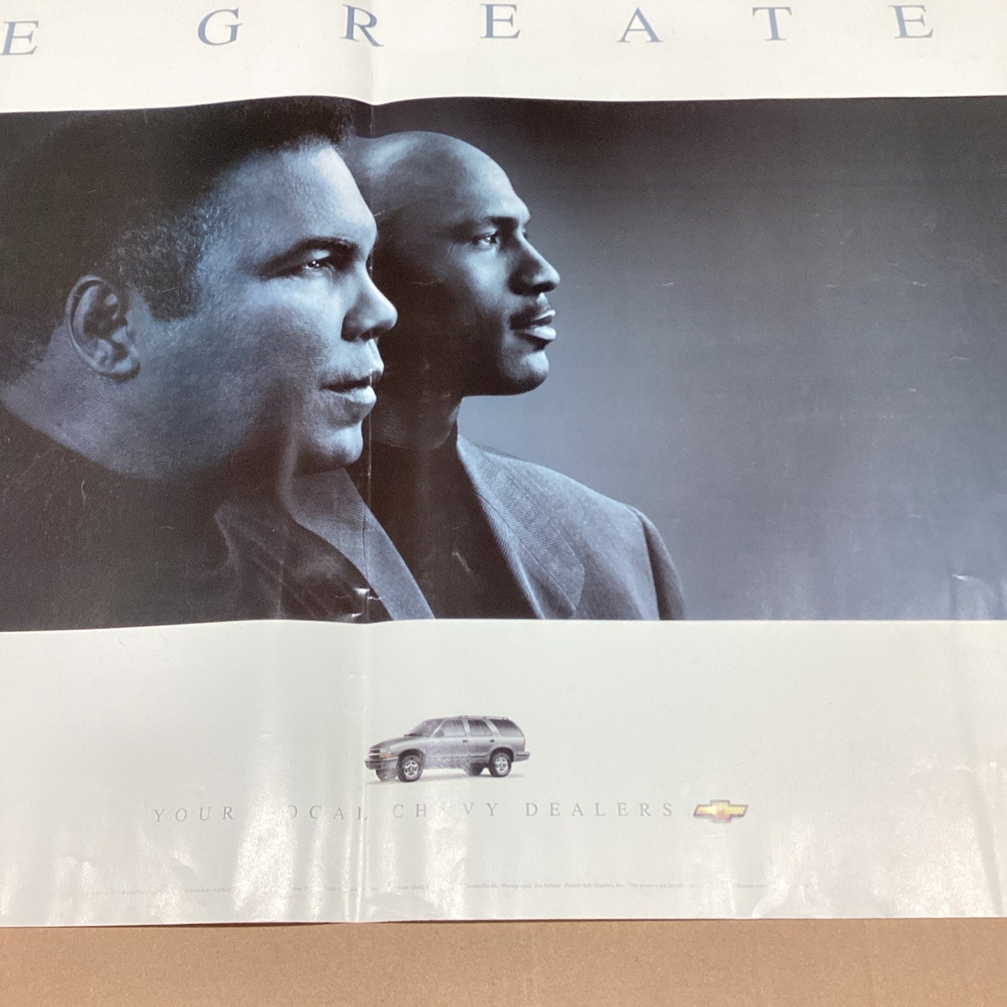 1997 THE GREATEST MUHAMMAD ALI MICHAEL JORDAN POSTER 38x23” - CHEVY PROMO