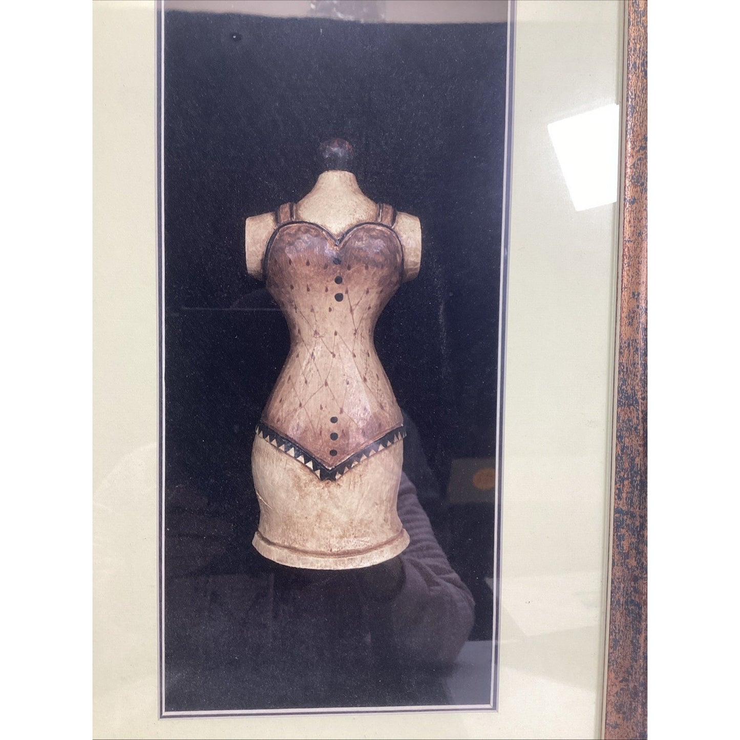 Vintage Wooden Display Dress Bust In Picture Frame - 22x15x3”
