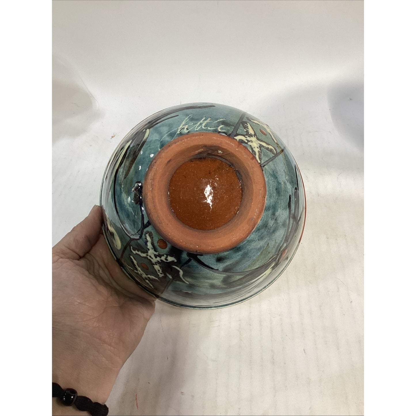 Lot Of 3 Hand Painted Glazed Pottery Bowls - 3.75”Hx6.5”D