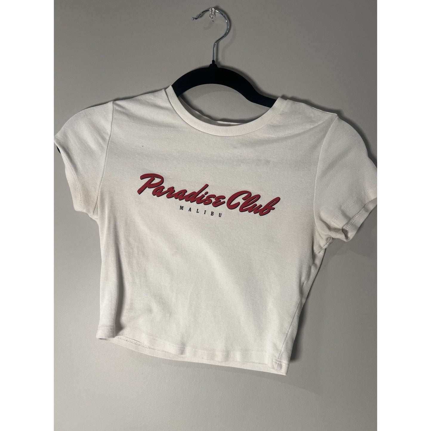 GARAGE Cropped Classic Slogan Baby Tee Stretch Short Sleeve : White, XS