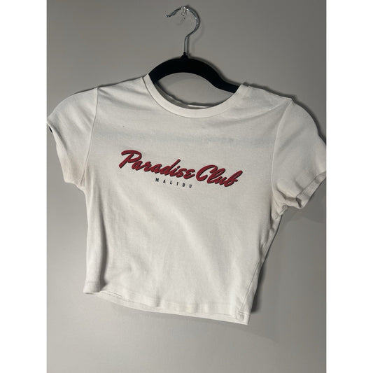 GARAGE Cropped Classic Slogan Baby Tee Stretch Short Sleeve : White, XS
