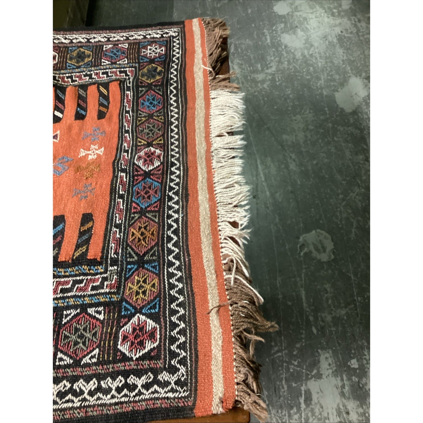 Vintage Handmade Geometric Design Rug - 77x40”
