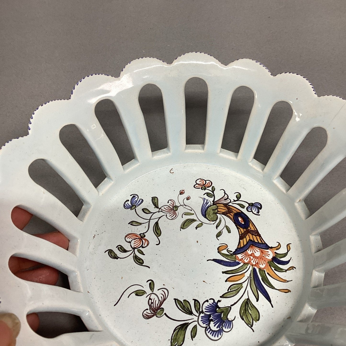 French Made Decor Rouen Fait Main Reticulated Floral Basket - 7”D