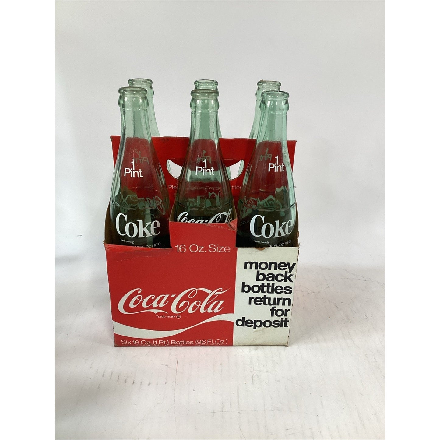 Vintage Coca Cola Classic 6 Pack Glass Bottles 16oz Cardboard Carry Case