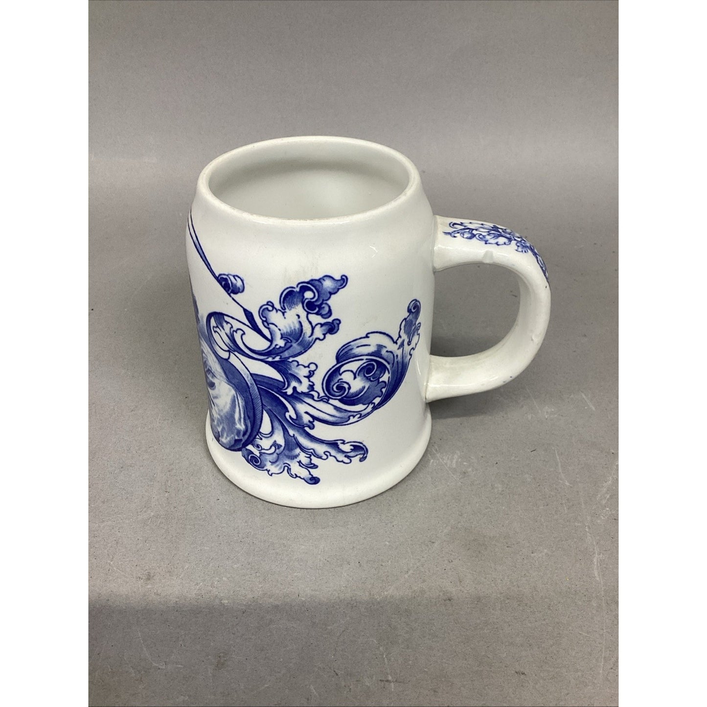 BFK Teniers Vintage Blue White Beer Stein Tankard - No Lid